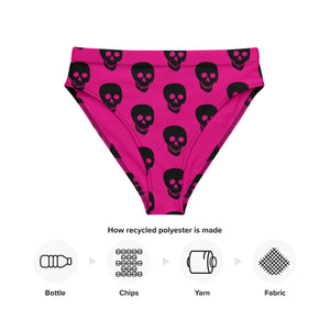 Pink! black skulls Recycled high-waisted bikini bottom