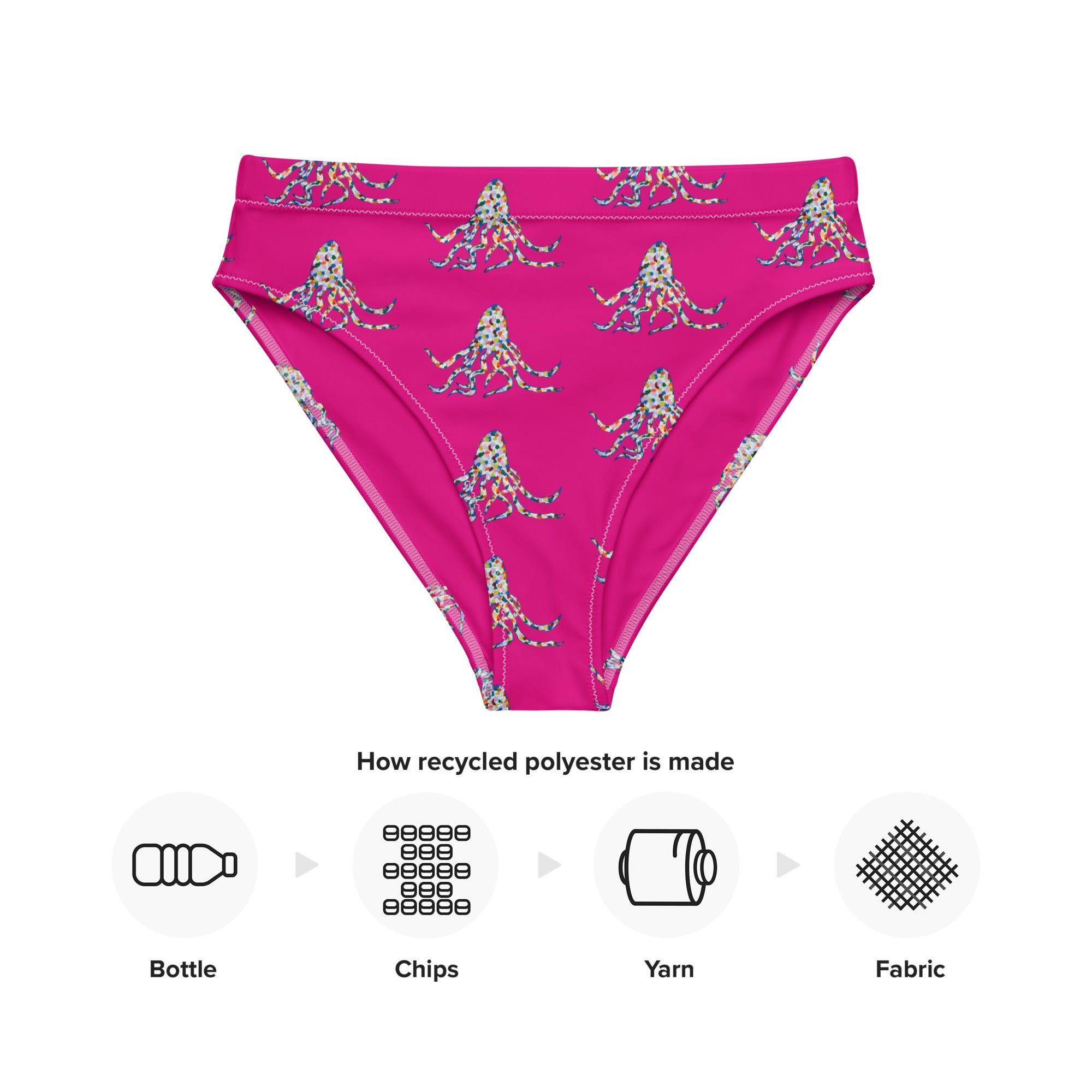 Pink Rainbow octopus Recycled high-waisted bikini bottom