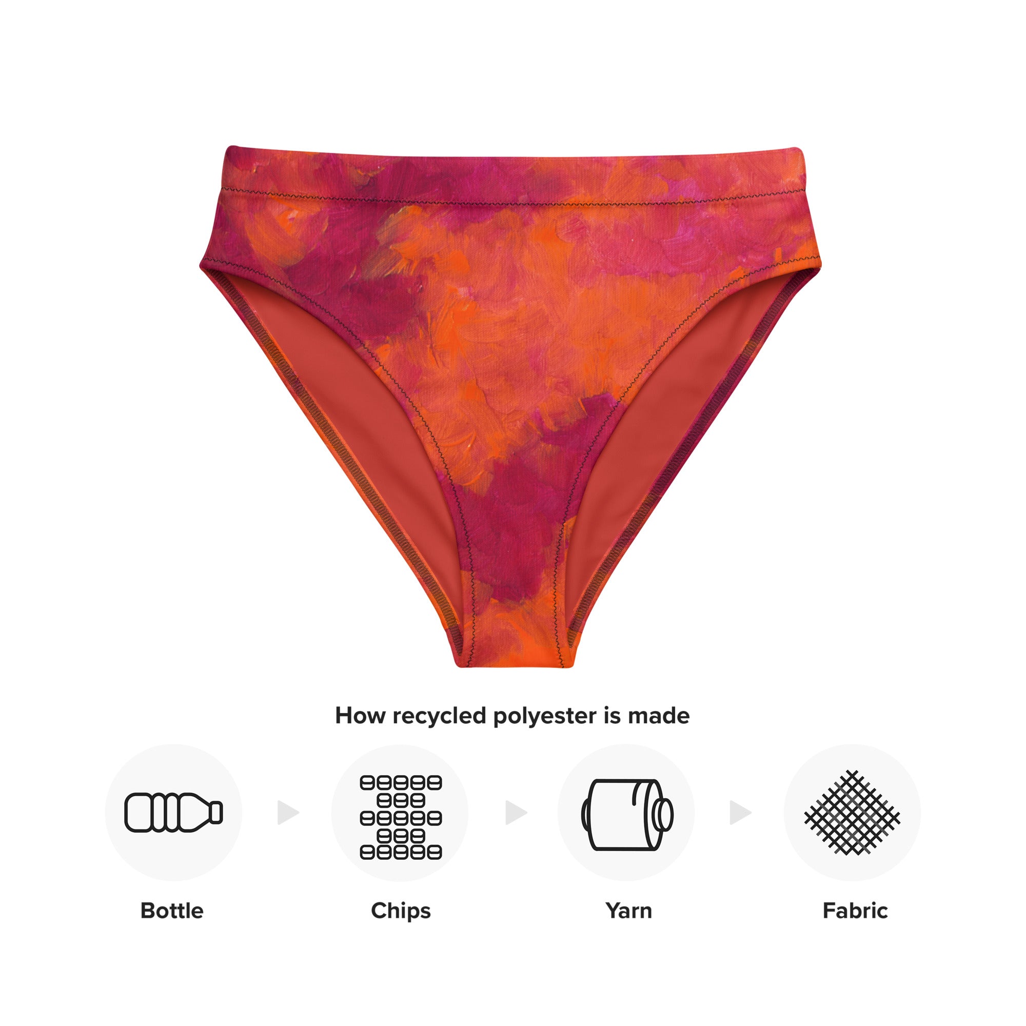 red and orange paint Recycled high-waisted bikini bottom