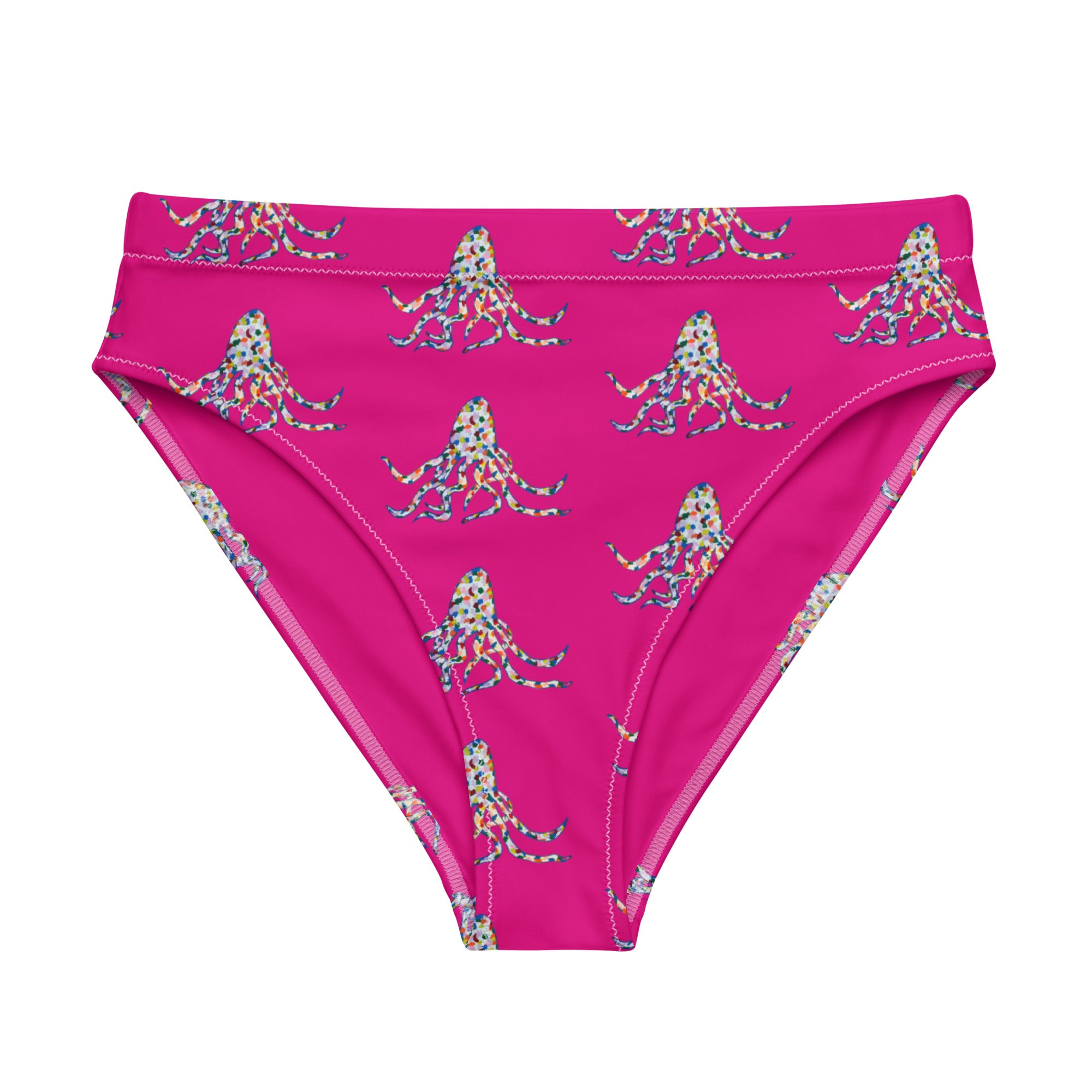 Pink Rainbow octopus Recycled high-waisted bikini bottom