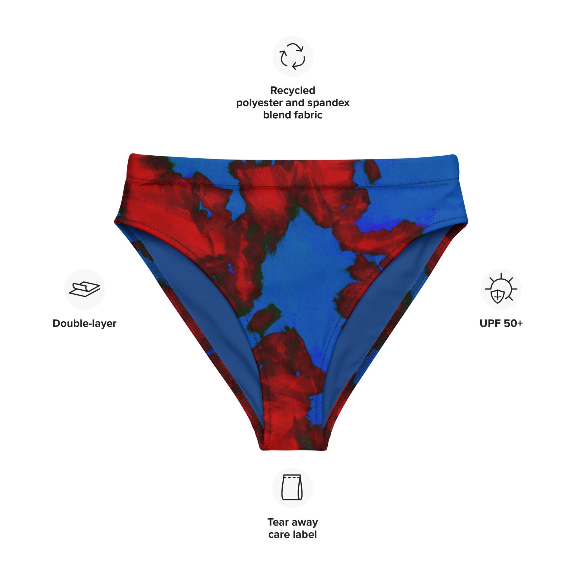Red and Blue painted Recycled high-waisted bikini bottom