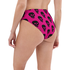 Pink! black skulls Recycled high-waisted bikini bottom