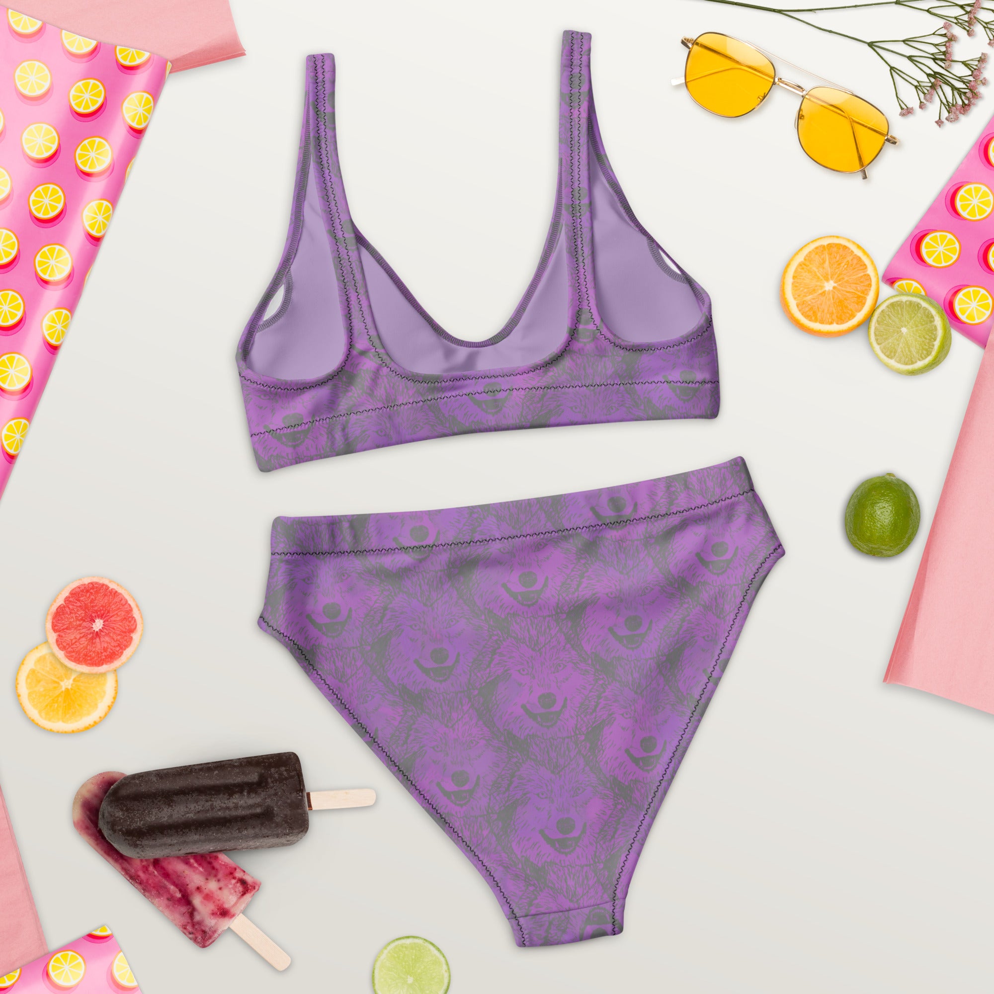 Grey wolves and Lavender Recycled high-waisted bikini