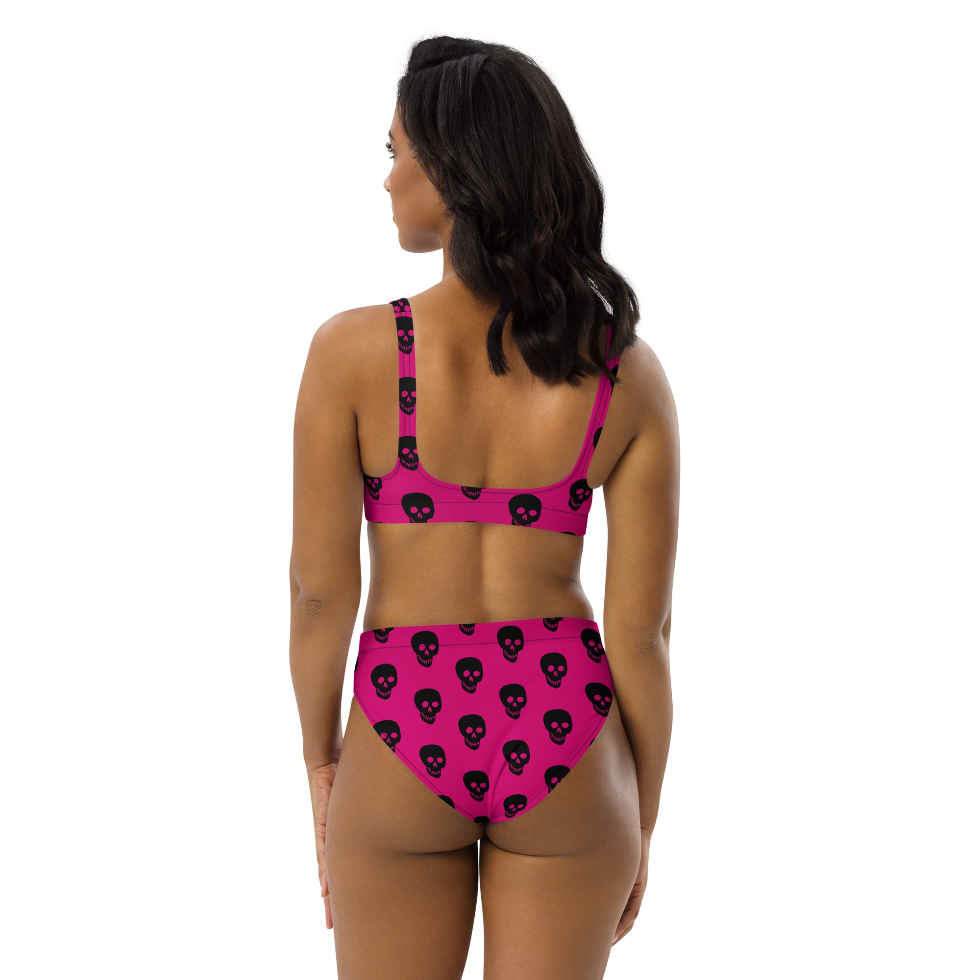 Pink Black Skull Recycled high-waisted bikini