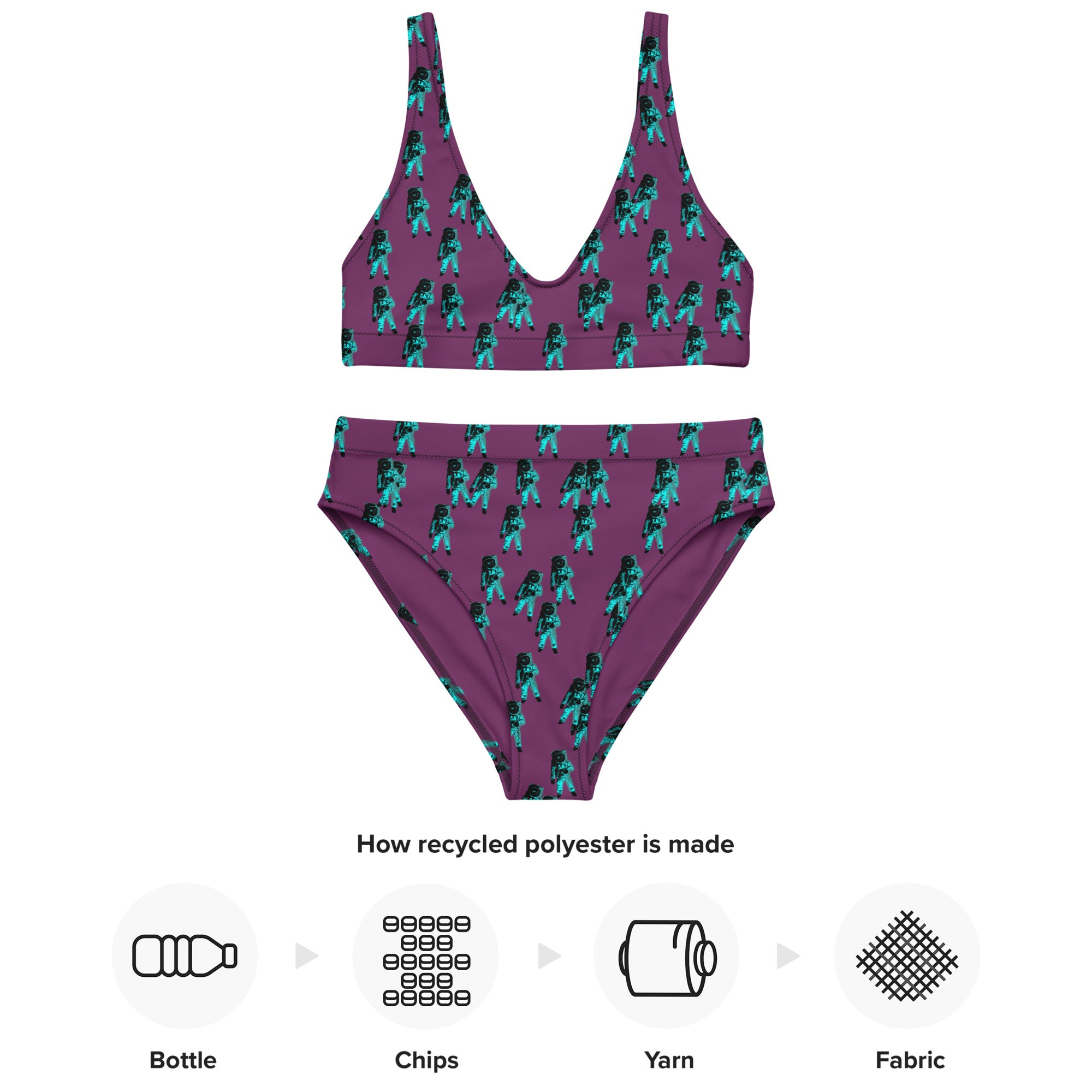 teal moonman and purple purple Recycled high-waisted bikini