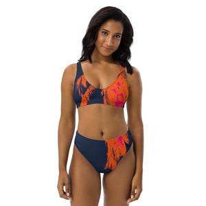 Radiant Neon Palm Recycled high-waisted bikini