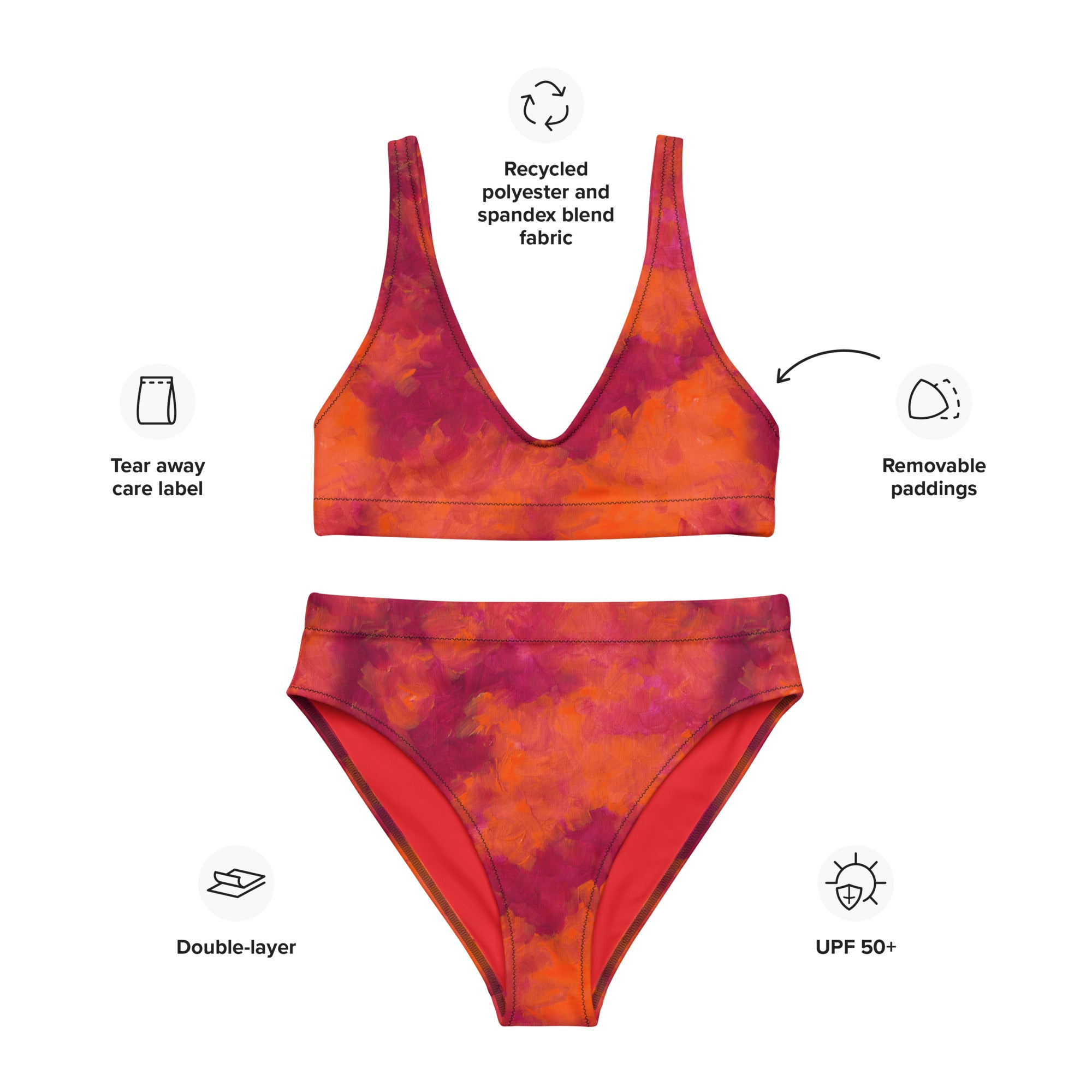 Red Orange Recycled high-waisted bikini