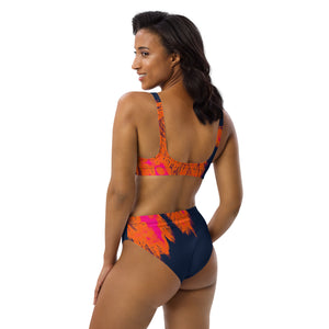 Radiant Neon Palm Recycled high-waisted bikini