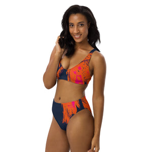 Radiant Neon Palm Recycled high-waisted bikini