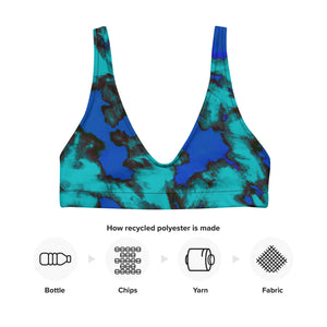 Blue and teal painted Recycled padded bikini top