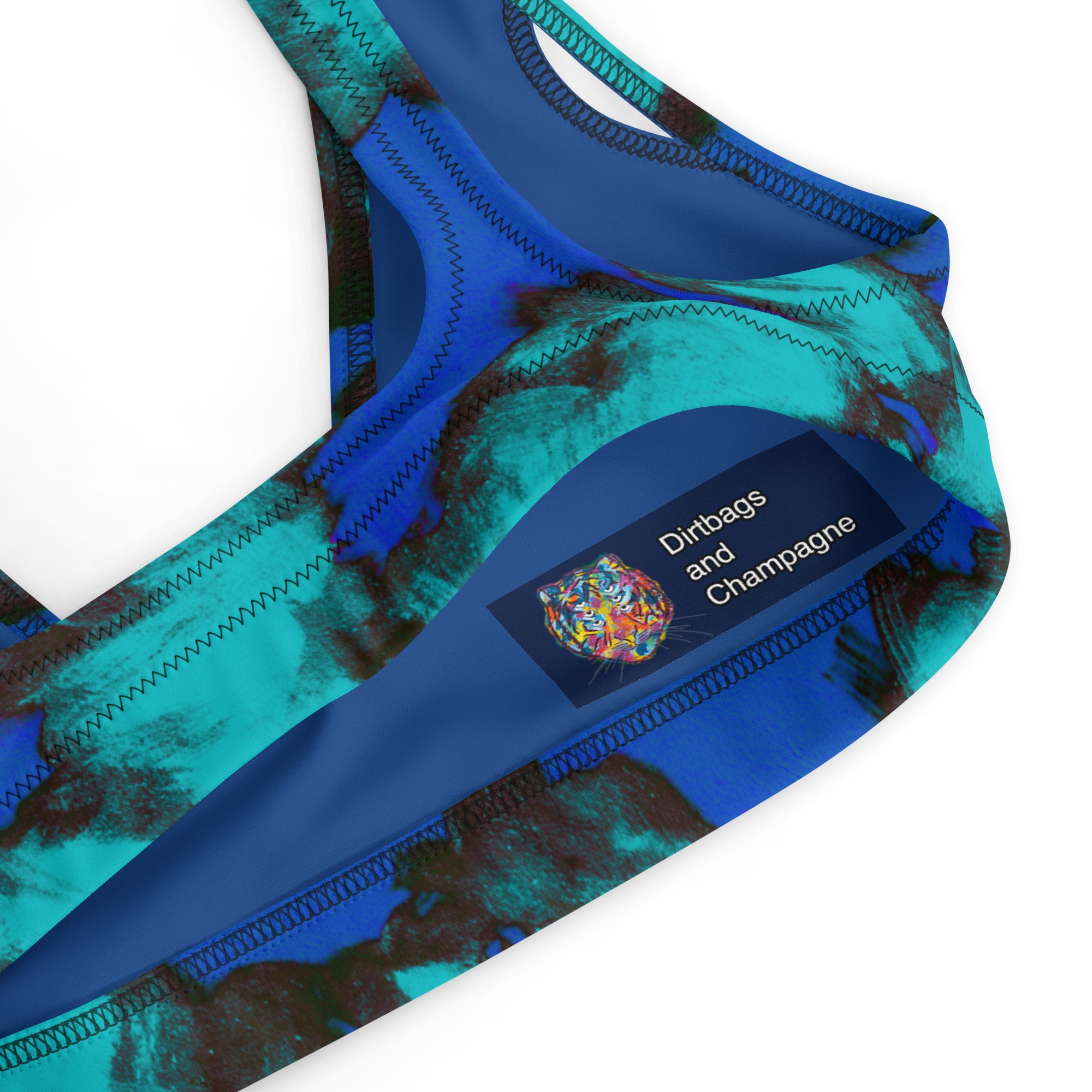 Blue and teal painted Recycled padded bikini top