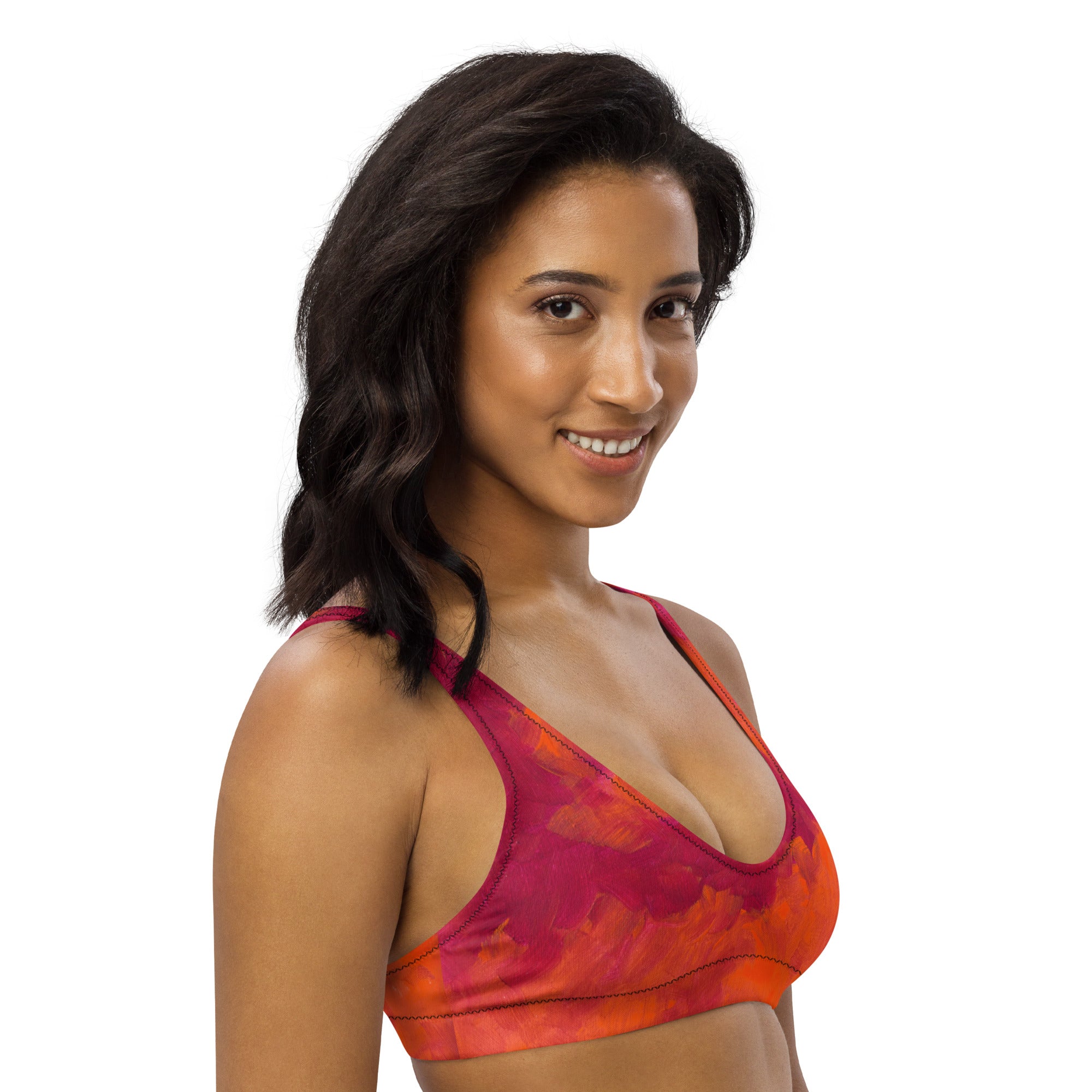 red and orange painted Recycled padded bikini top