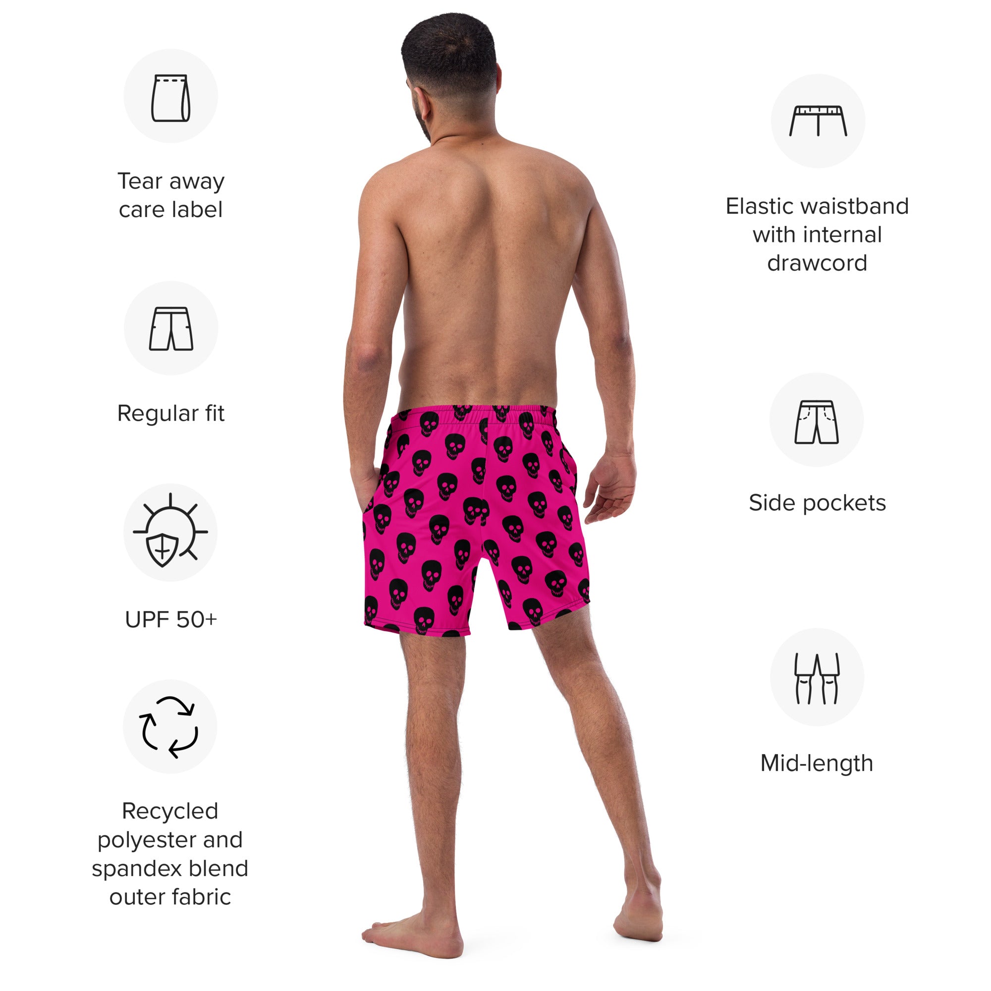 Pink Black Skull Men's swim trunks