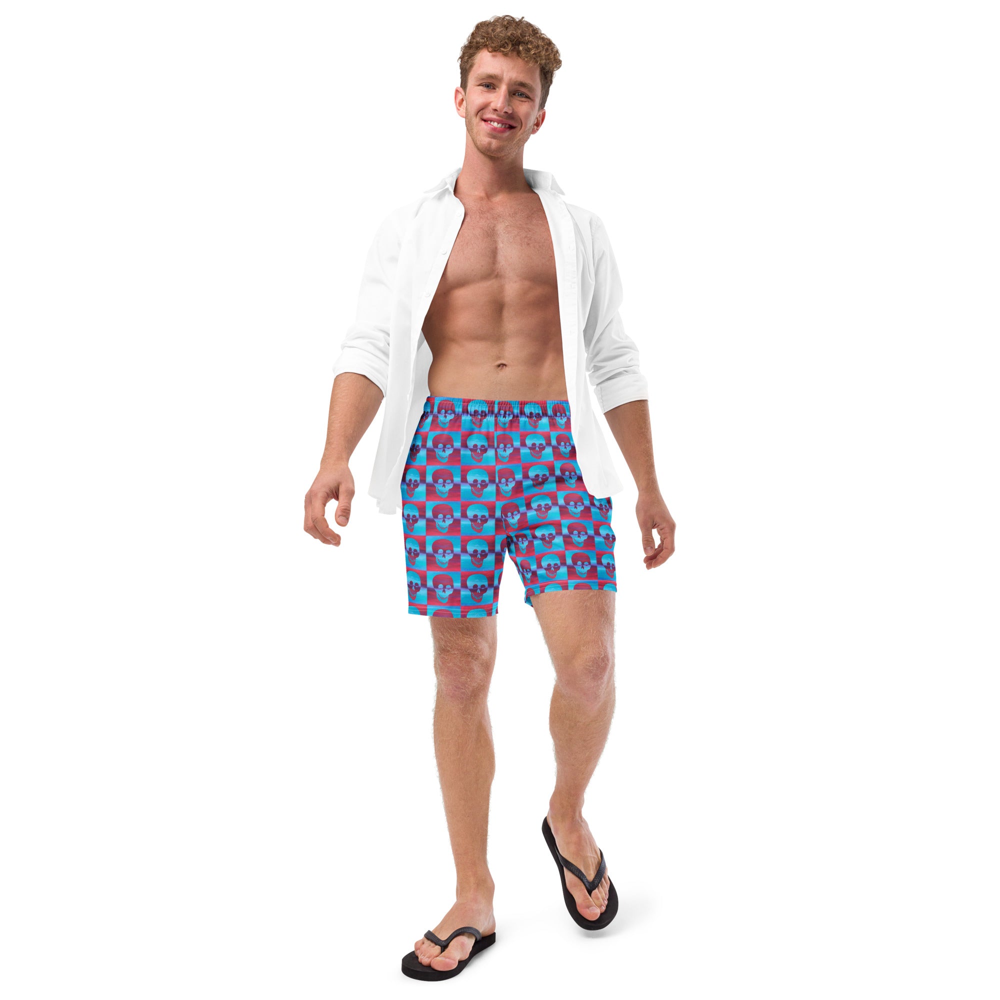 magenta Cerulean Skulls Men's swim trunks