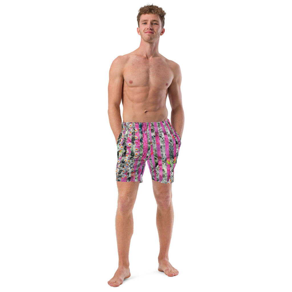 pink lotus stripe Men's swim trunks