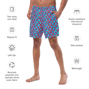 magenta Cerulean Skulls Men's swim trunks