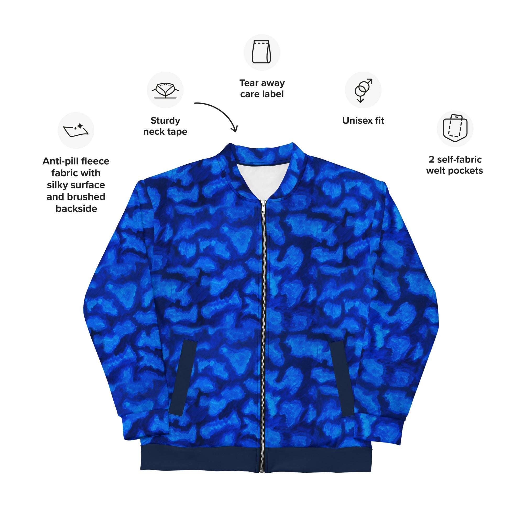 Blue Camo Unisex Bomber Jacket