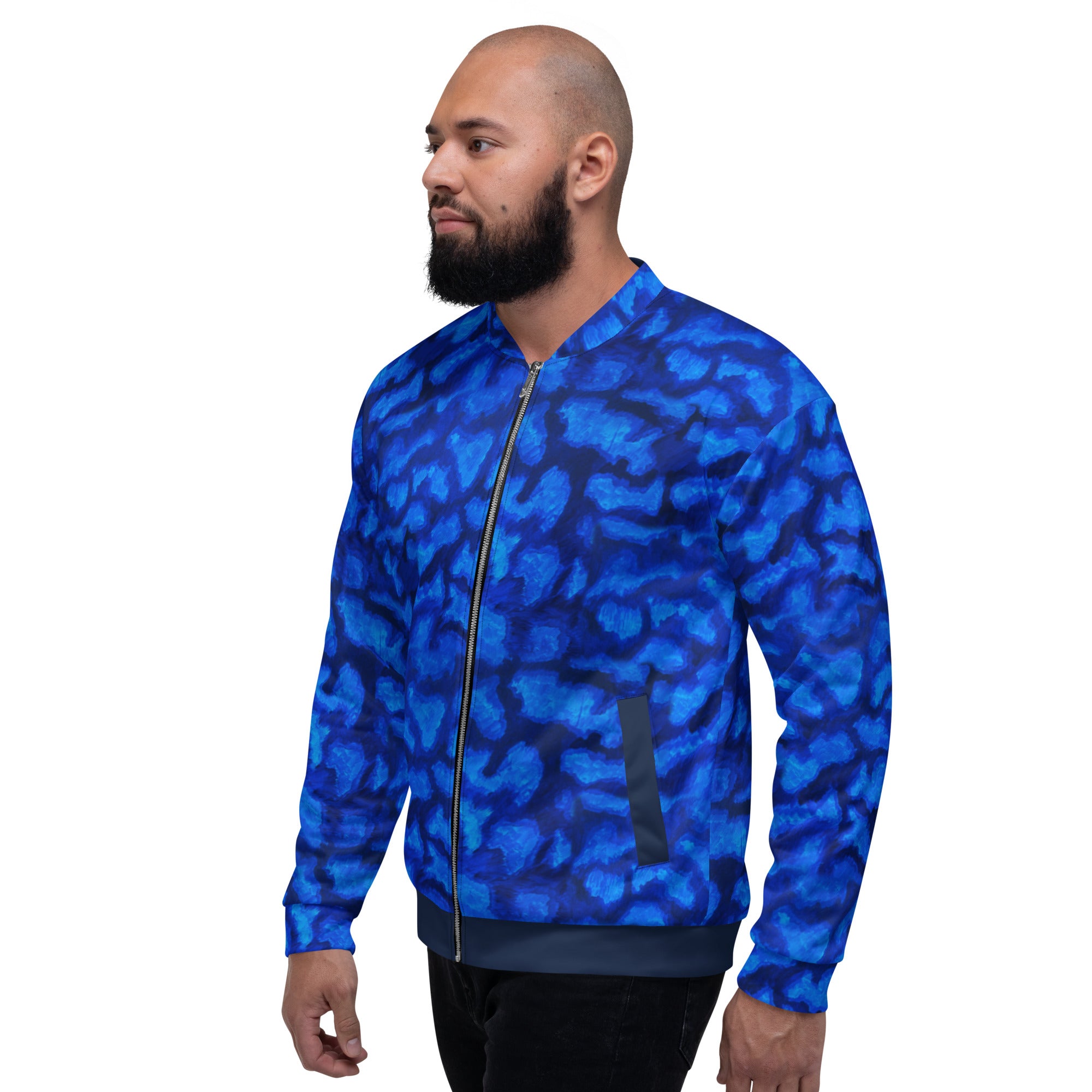 Blue Camo Unisex Bomber Jacket