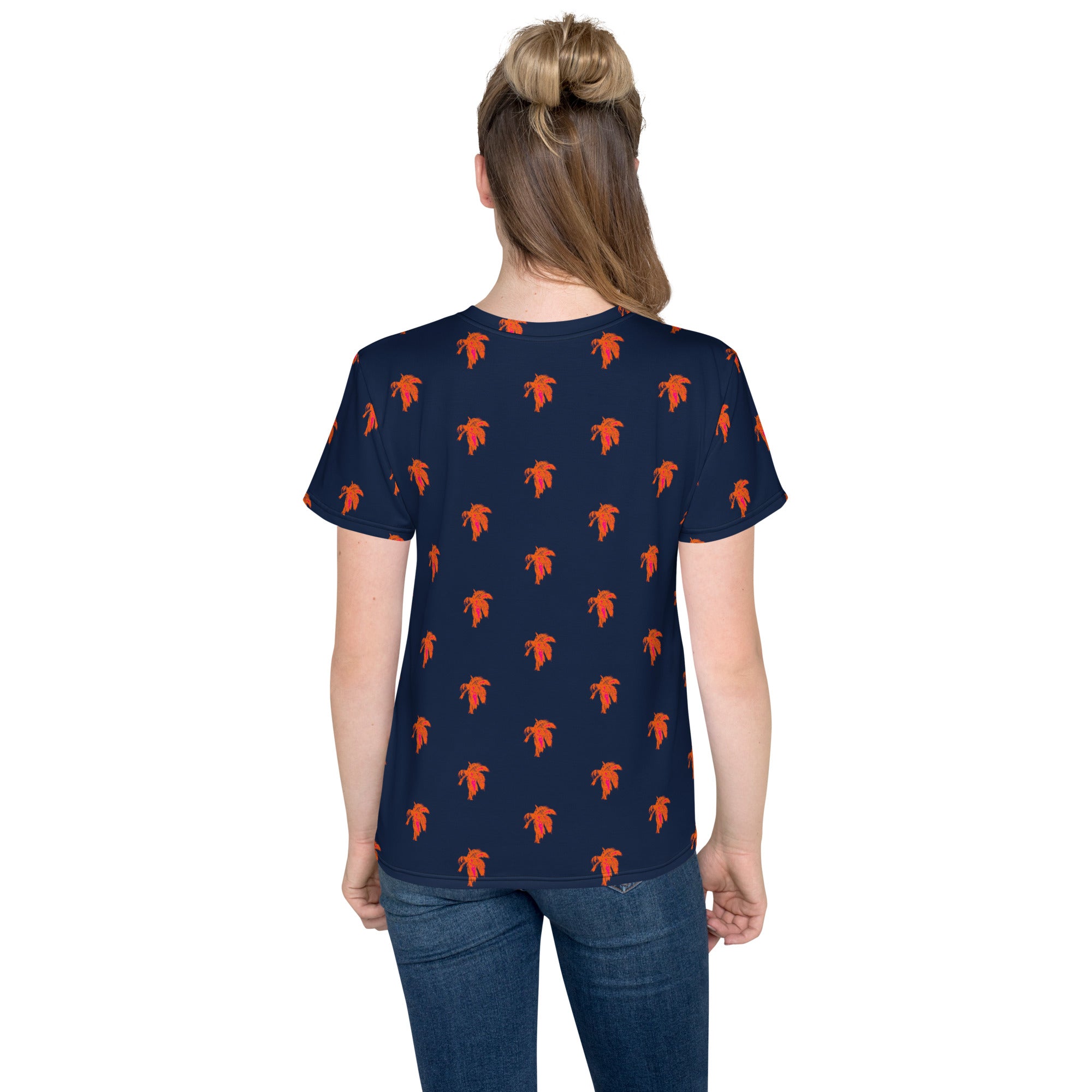 neon palm navy Youth crew neck t-shirt