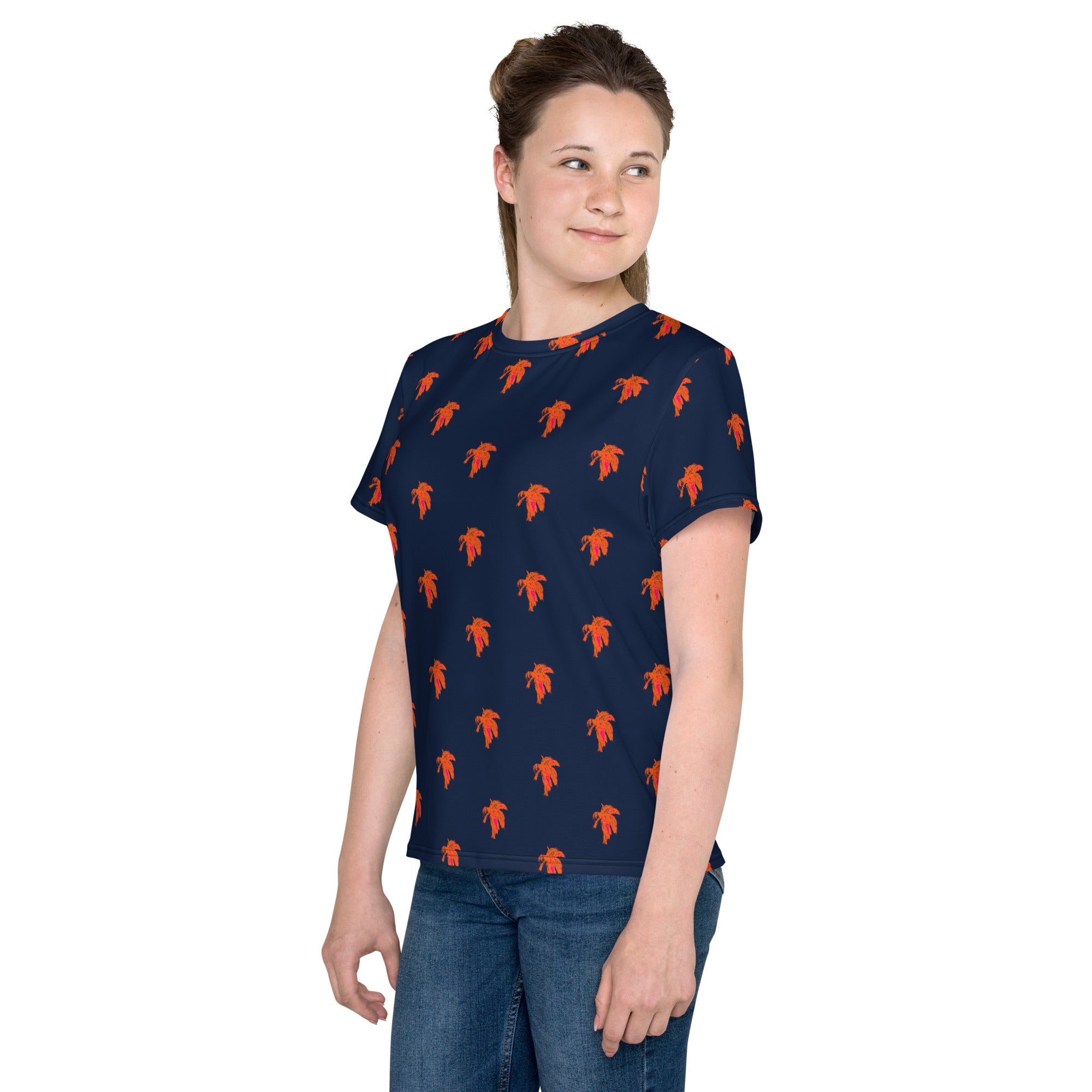 neon palm navy Youth crew neck t-shirt