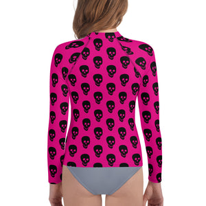 Pink Black Skull Youth Rash Guard