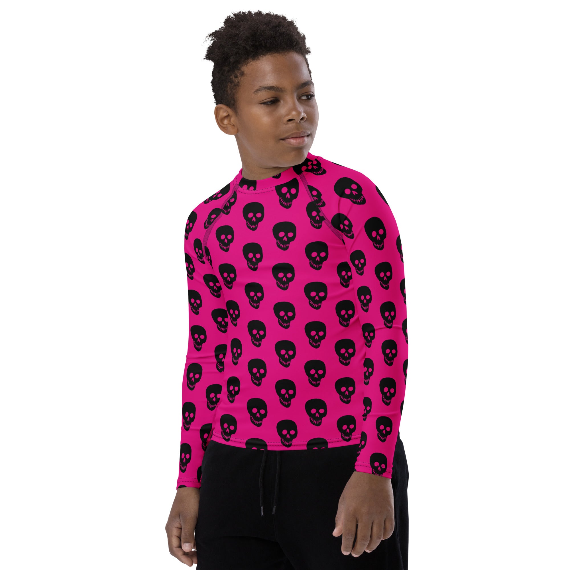 Pink Black Skull Youth Rash Guard