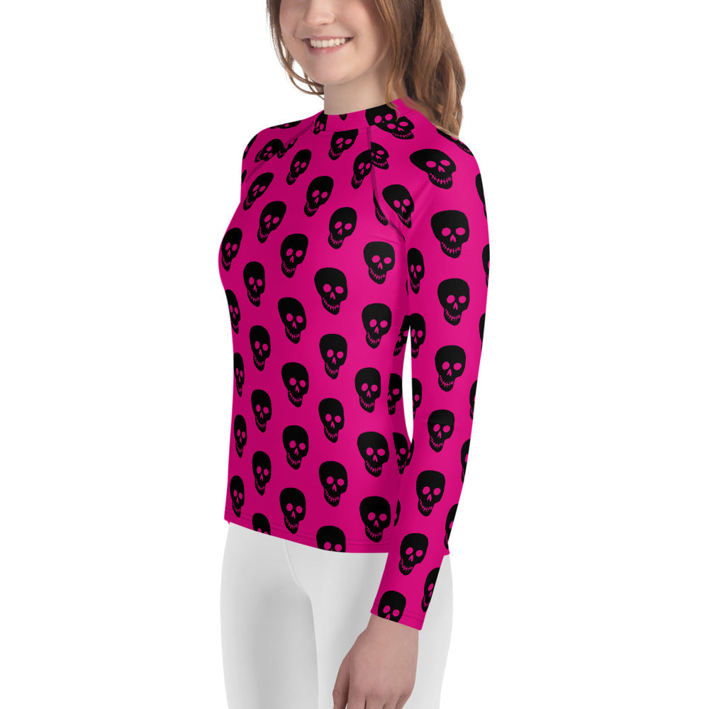 Pink Black Skull Youth Rash Guard