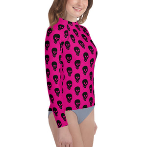 Pink Black Skull Youth Rash Guard