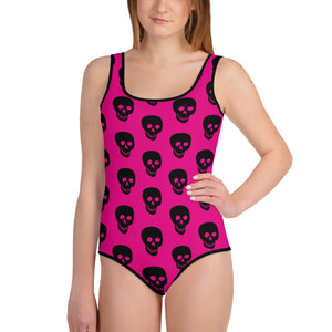 Pink Black Skulls Youth Swimsuit