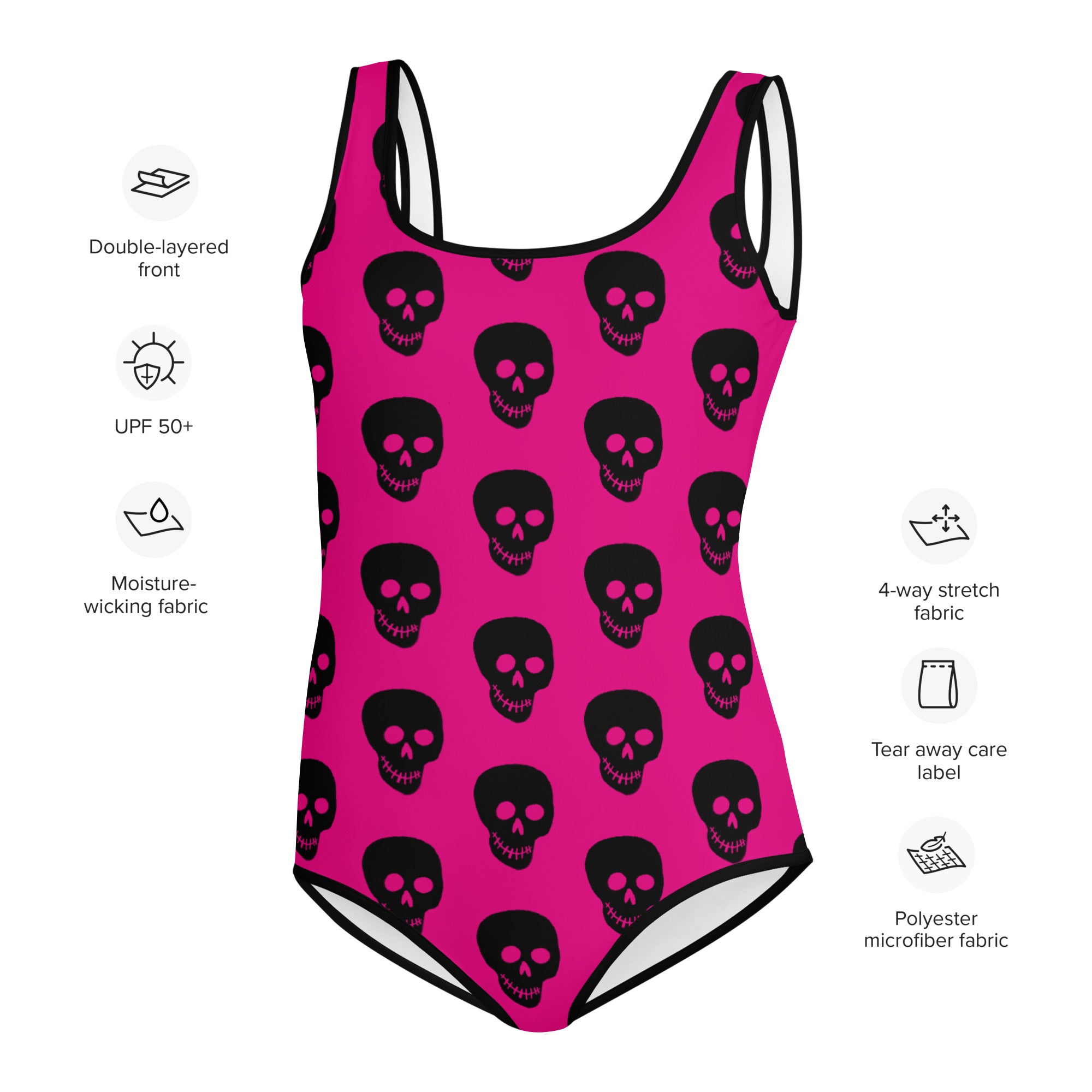 Pink Black Skulls Youth Swimsuit