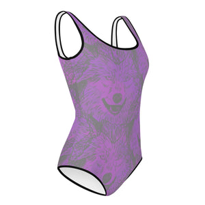 Grey Wolves Lavender  Youth Swimsuit