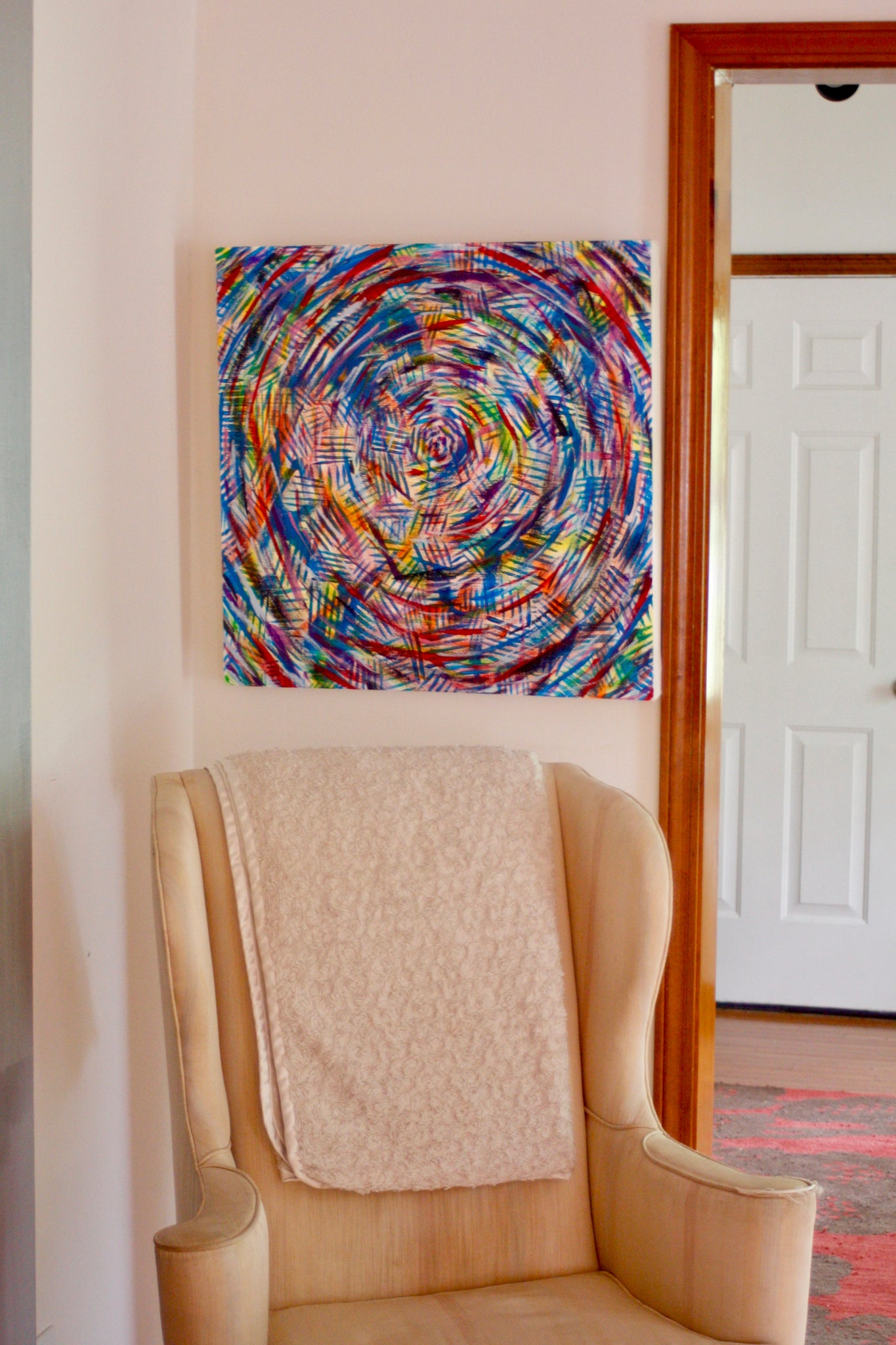 Rainbow Mandala, original acrylic painting 25" x 25"