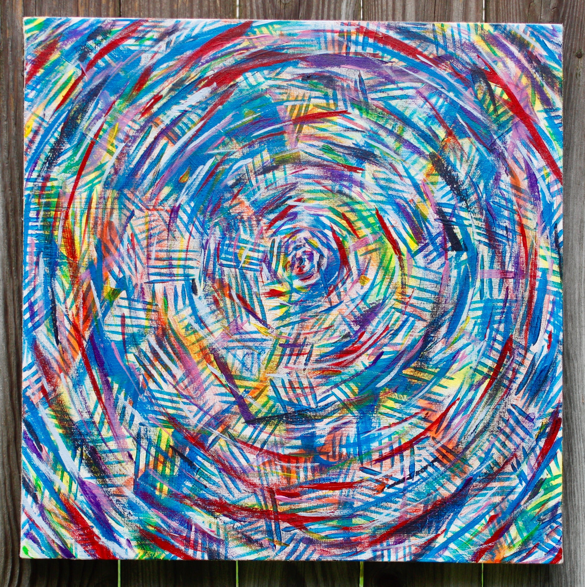 Rainbow Mandala, original acrylic painting 25" x 25"