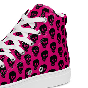 Pink! Black Skulls Men’s high top canvas shoes