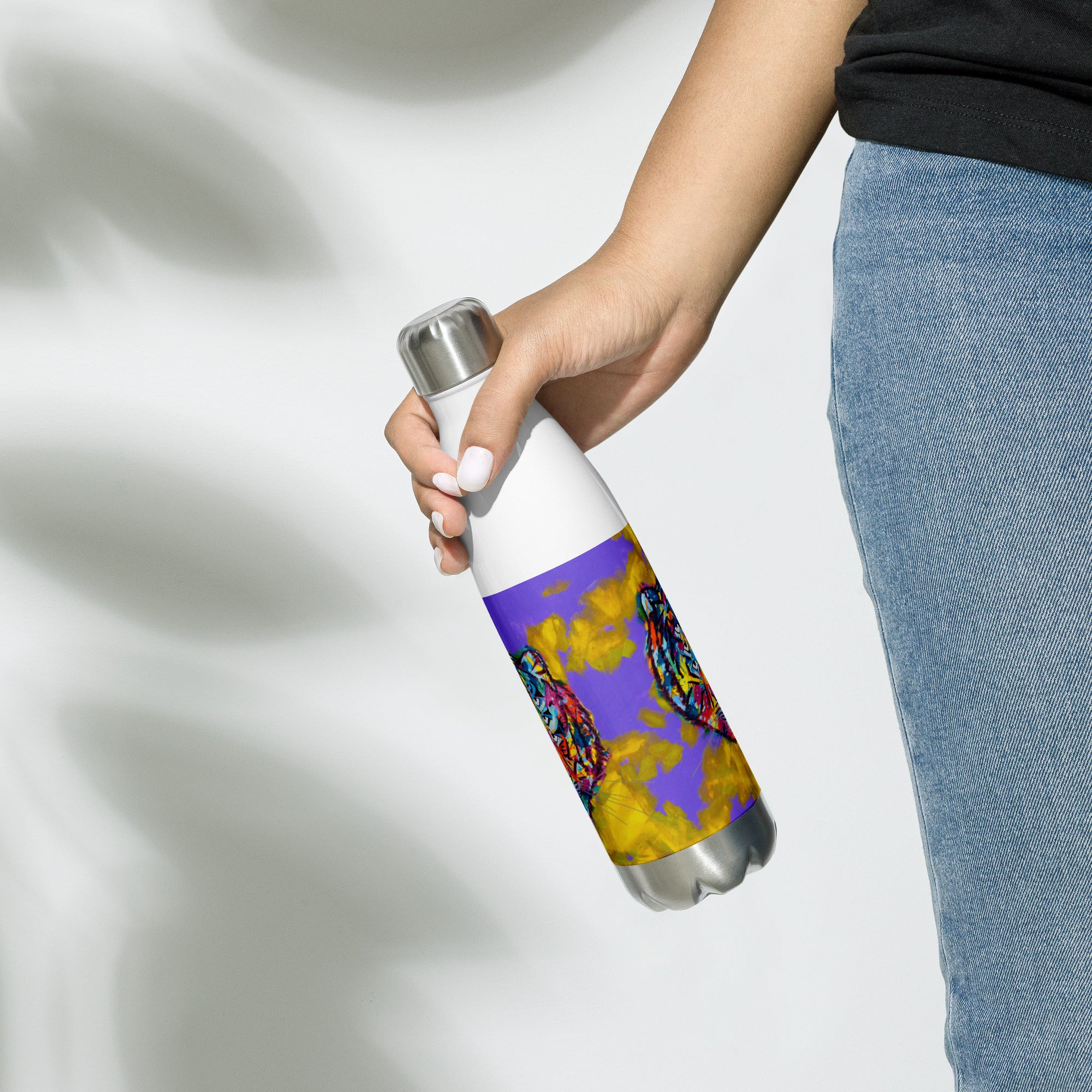 6 eyed rainbow tiger with purple and yellow Stainless Steel Water Bottle