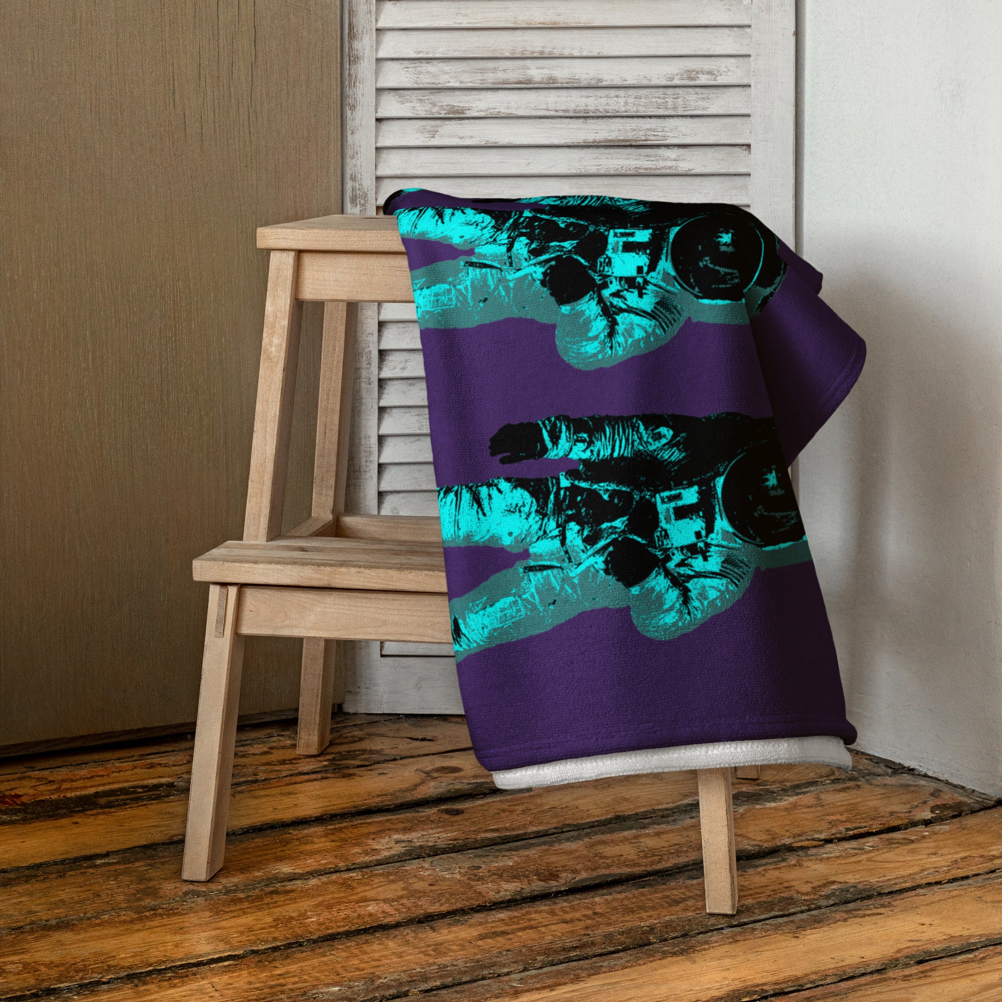 Teal Moonmen Purple Towel