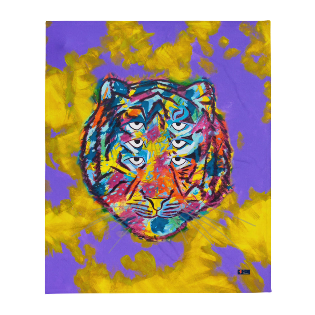 6 eyed tiger, purple and yellow Throw Blanket