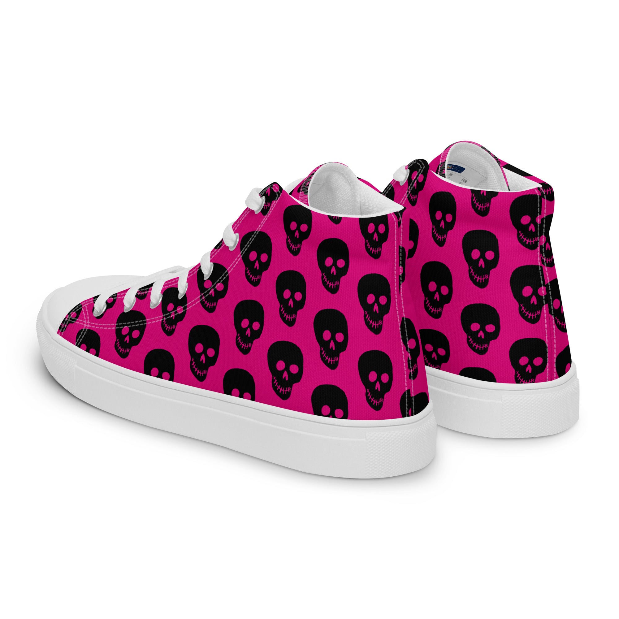 Pink Black Skull Women’s high top canvas shoes