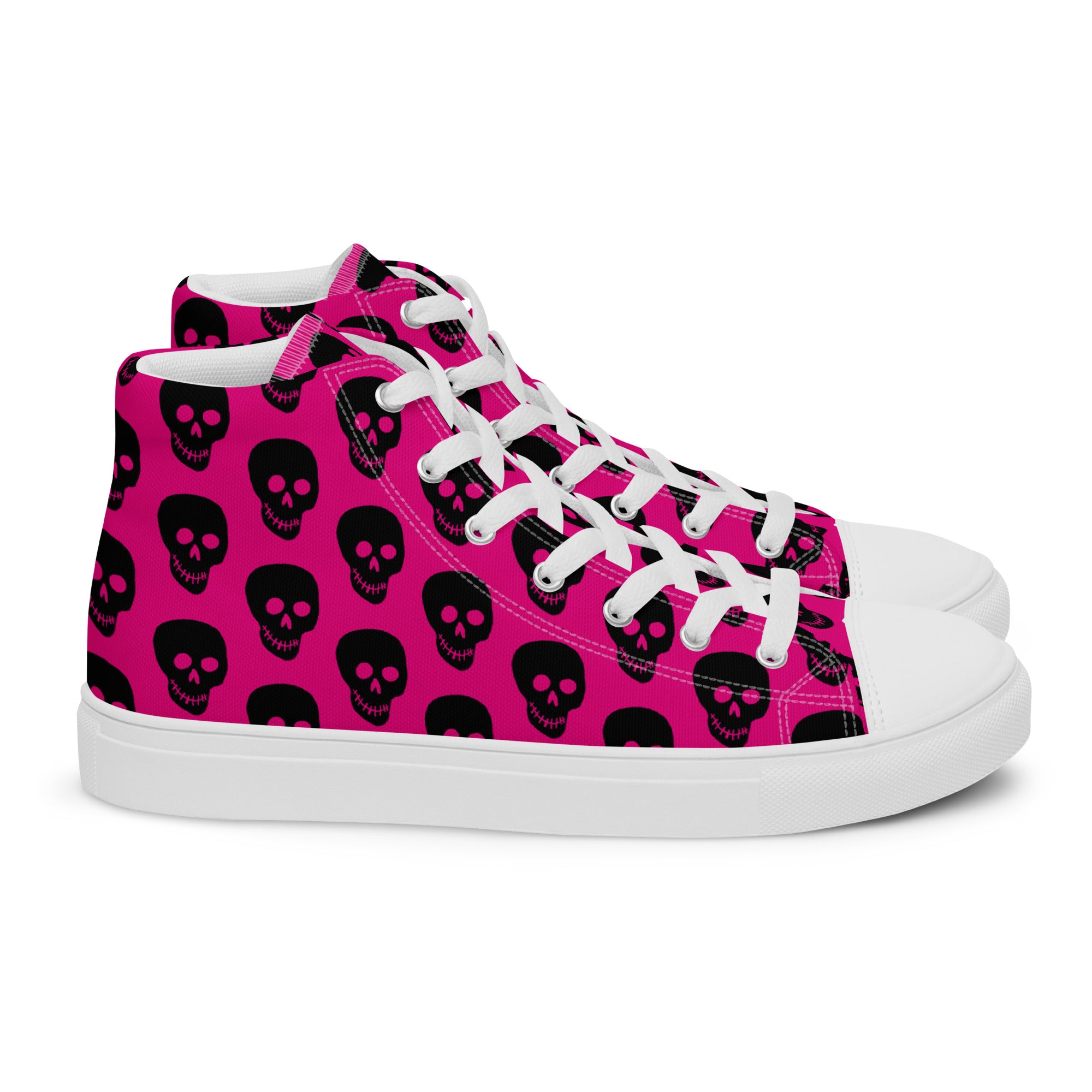 Pink Black Skull Women’s high top canvas shoes