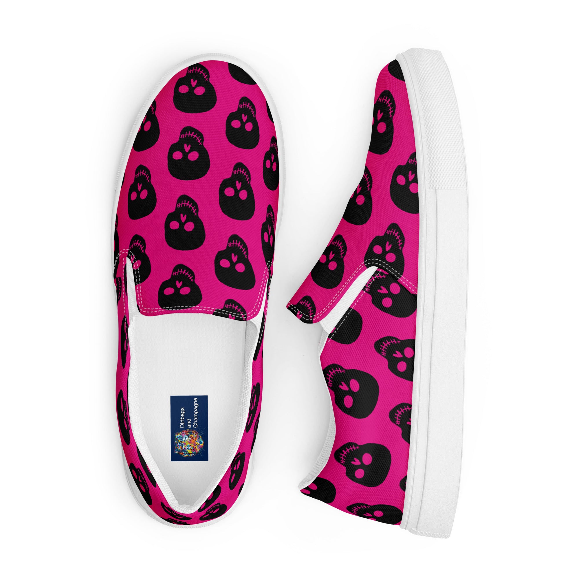 Pink Black Skull Women’s slip-on canvas shoes