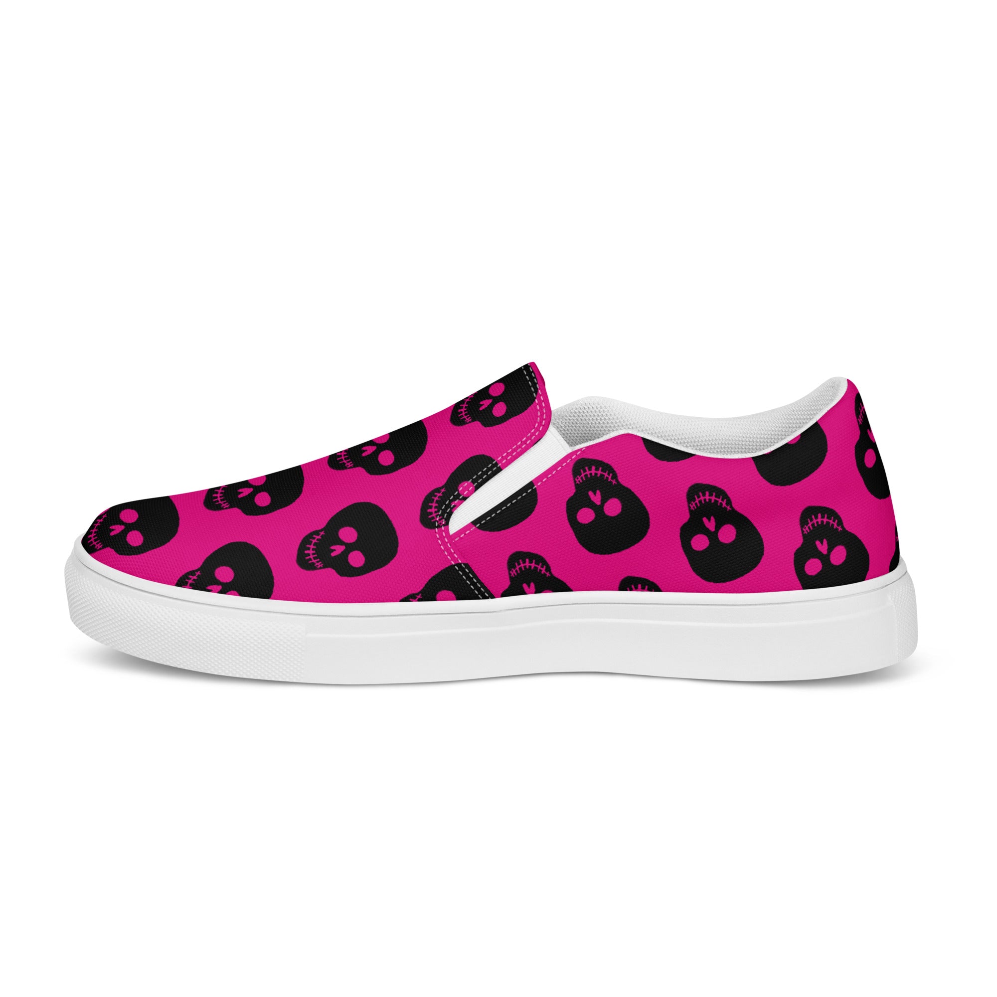 Pink Black Skull Women’s slip-on canvas shoes