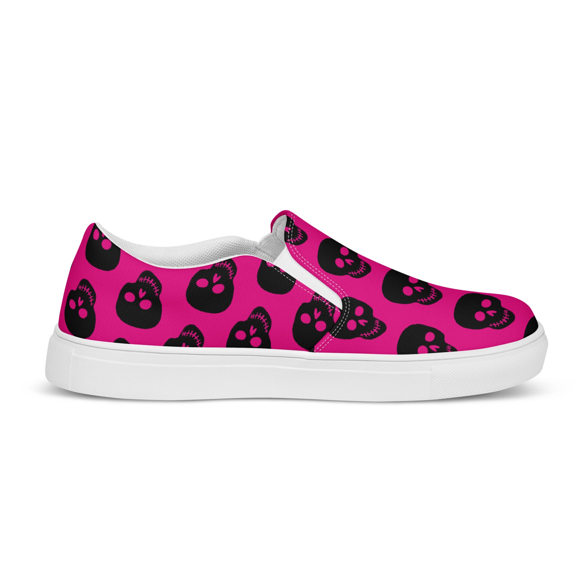 Pink Black Skull Women’s slip-on canvas shoes